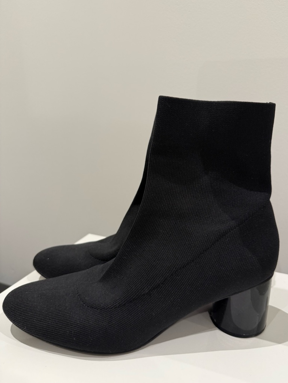 Zara Black Knit Sock Boots with Round Block Heel